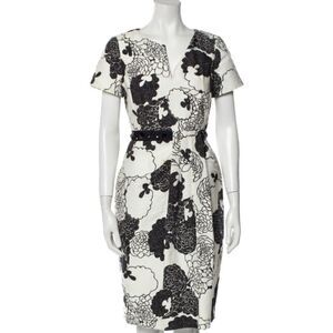 Peter Som Career Dress / Cocktail Dress in black and white print w/ beaded belt